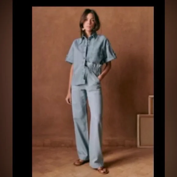 Sezane Anthon Trousers Bleach Denim - Size 4 - Picture 1 of 5